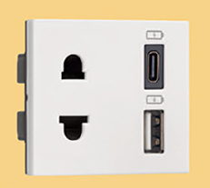 IndoAsian Make Shynora Combi Euro socket and USB Type C + Type A 3.1A 2 Module White Color