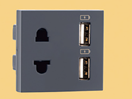 IndoAsian Make Shynora Combi Euro socket and USB Type A + Type A 3.1A 2 Module Grey Color